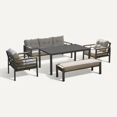 Salon De Jardin - Gris Anthracite - Aluminium - 6 Places - Cayenne - Salon De Jardin - Gris Anthracite - Aluminium - 6 Places - Cayenne -