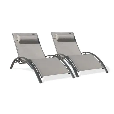 Lot De 2 Bains De Soleil En Aluminium Et Toile Plastifiéee - Gris Clair - Cl76
