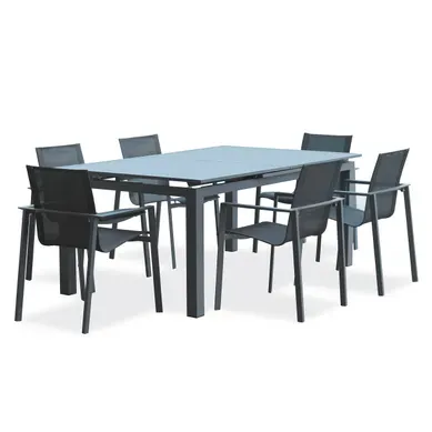 Ensemble Repas De Jardin 6 Places En Aluminium - Gris Anthracite - Alu-miami