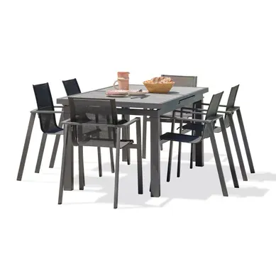 Ensemble Repas De Jardin 6 Places En Aluminium  - Gris Anthracite - Venise