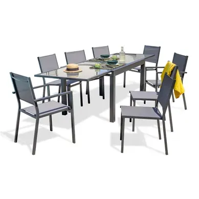 Ensemble Repas 8 Places En Aluminium Et Plateau Verre - Gris Anthracite - Tolede
