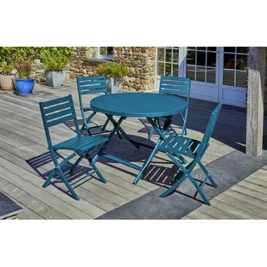 Ensemble Repas De Jardin Rond 4 Places En Aluminium - Bleu Canard - Marius Ensemble Repas De Jardin Rond 4 Places En Aluminium - Bleu Canard - Marius