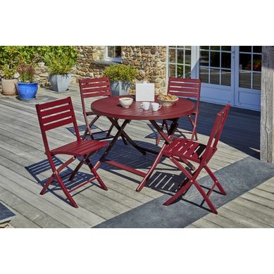 Ensemble Repas De Jardin Rond 4 Places En Aluminium - Rouge Carmin - Marius Ensemble Repas De Jardin Rond 4 Places En Aluminium - Rouge Carmin - Marius