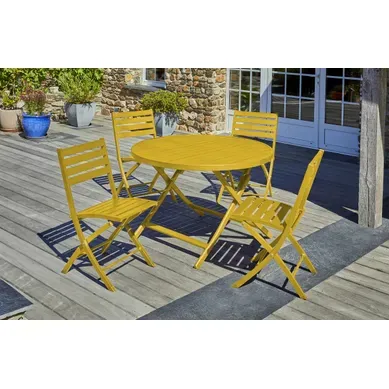 Ensemble Repas De Jardin Rond 4 Places En Aluminium - Jaune Moutarde - Marius Ensemble Repas De Jardin Rond 4 Places En Aluminium - Jaune Moutarde - Marius