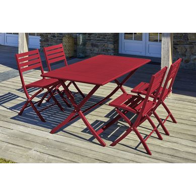 Ensemble Repas De Jardin 4 Places En Aluminium - Rouge Carmin - Marius Ensemble Repas De Jardin 4 Places En Aluminium - Rouge Carmin - Marius