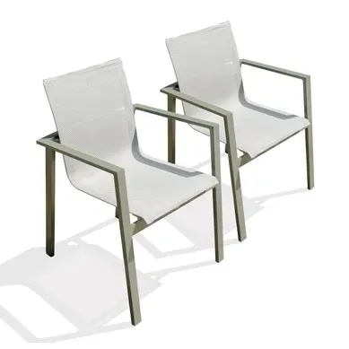Lot De 2 Fauteuils De Jardin Empilables En Alu Et Toilee - Kaki - Miami Lot De 2 Fauteuils De Jardin Empilables En Alu Et Toilee - Kaki - Miami
