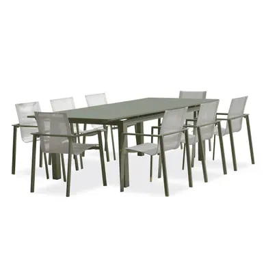 Ensemble Repas De Jardin 8 Places En Aluminium - Kaki - Miami