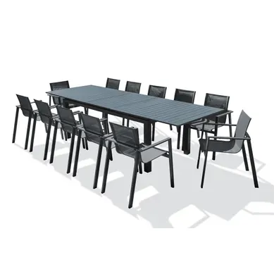Ensemble Repas De Jardin 12 Places En Aluminium  - Gris Anthracite - Miami