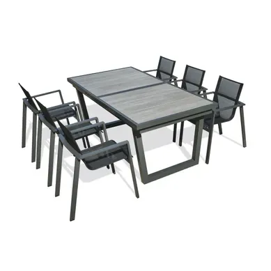 Ensemble Repas 6 Places En Aluminium Et Plateau Céramique - Gris Anthracite - Olhos Ensemble Repas 6 Places En Aluminium Et Plateau Céramique - Gris Anthracite - Olhos