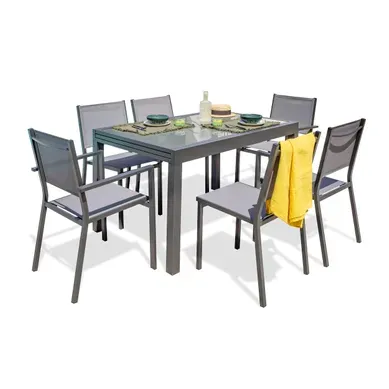 Ensemble Repas 6 Places En Aluminium Et Plateau Verre - Gris Anthracite - Tolede