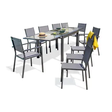 Ensemble Repas 10 Places En Aluminium Et Plateau Verre - Gris Anthracite - Tolede Ensemble Repas 10 Places En Aluminium Et Plateau Verre - Gris Anthracite - Tolede