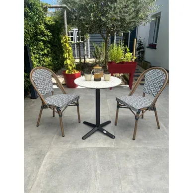 Ensemble Repas De Jardin 2 Places En Acier Et Plateau Rond Terrazzo - Bleu Marine - Bistro Ensemble Repas De Jardin 2 Places En Acier Et Plateau Rond Terrazzo - Bleu Marine - Bistro