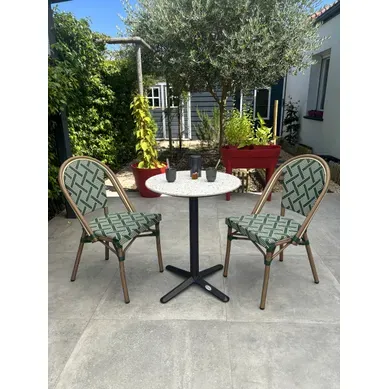 Ensemble Repas De Jardin 2 Places En Acier Et Plateau Rond Terrazzo - Vert - Bistro Ensemble Repas De Jardin 2 Places En Acier Et Plateau Rond Terrazzo - Vert - Bistro