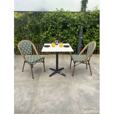 Ensemble Repas De Jardin 2 Places En Acier Et Plateau Terrazzo - Vert - Bistro Ensemble Repas De Jardin 2 Places En Acier Et Plateau Terrazzo - Vert - Bistro