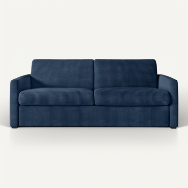 Canapé Convertible Express 3 Places Agathe En Velours Côtelé - Matelas 13cm - Bleu Foncé - 140x190cm