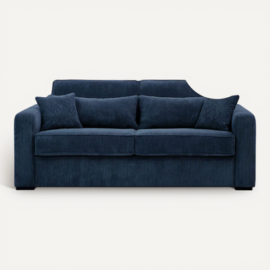Canapé Convertible Express 3 Places Esio Couchage Quotidien 140x190cm En Velours Côtelé - Bleu Foncé