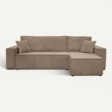 Canapé D'angle Farah Convertible Et Réversible 4 Places En Velours Cotelé - Taupe Canapé D'angle Farah Convertible Et Réversible 4 Places En Velours Cotelé - Taupe