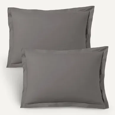 Lot De 2 Taies D'oreiller 50x70 Cm Satin De Coton Gris Lot De 2 Taies D'oreiller 50x70 Cm Satin De Coton Gris