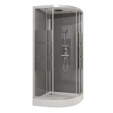 Cabine De Douche Ronde À Bandes Laquées - 90x90x230 Cm - Gris Clair Cabine De Douche Ronde À Bandes Laquées - 90x90x230 Cm - Gris Clair