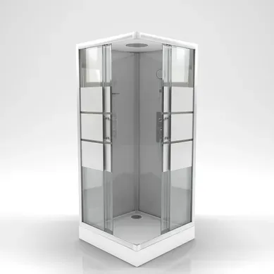 Cabine De Douche Carrée À Bandes Laquées - 90x90x230 Cm - Gris Clair Cabine De Douche Carrée À Bandes Laquées - 90x90x230 Cm - Gris Clair