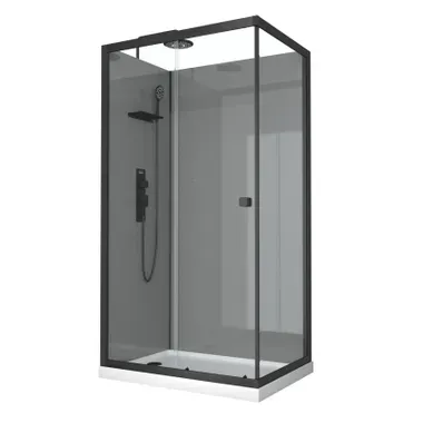 Cabine De Douche Rectangulaire Avec Receveur Bas Et Porte Coulissante - 110x80x230 Cm - Noir Cabine De Douche Rectangulaire Avec Receveur Bas Et Porte Coulissante - 110x80x230 Cm - Noir