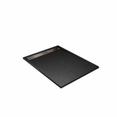 Receveur De Douche Extra-plat En Résine - Effet Pierre Grille Linéaire Chrome - 80x120 Cm - Noir Receveur De Douche Extra-plat En Résine - Effet Pierre Grille Linéaire Chrome - 80x120 Cm - Noir