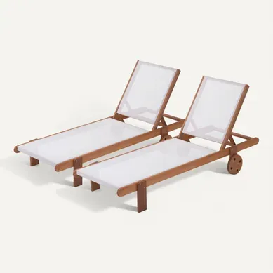 Lot De 2 Bains De Soleil En Bois Exotique "saïgon" - Maple - Ecru