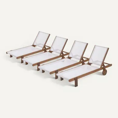 Bain De Soleil En Bois Exotique "saïgon" - Maple - Ecru - Lot De 4