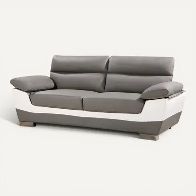 Canapé Fixe En Cuir Reconstitué Et Pvc " Dallas" - 210 X 88 X 90 Cm - 3 Places - Gris/blanc