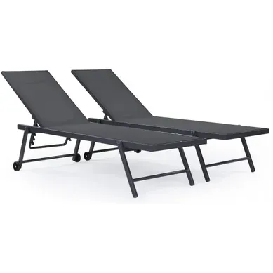 Lot De 2 Bains De Soleil Textilène Et Aluminium "jolia" - Phoenix - Gris Foncé