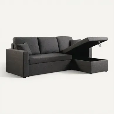 Canapé D'angle Convertible/ Réversible Avec Coffre "alain" - 3 Places - Gris