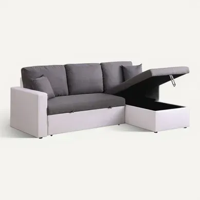 Canapé D'angle Convertible/ Réversible Avec Coffre "alain" - 221 X 145 X 85 Cm - 3 Places - Gris / B Canapé D'angle Convertible/ Réversible Avec Coffre "alain" - 221 X 145 X 85 Cm - 3 Places - Gris / B