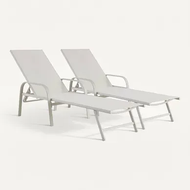 Lot De 2 Bains De Soleil En Métal Avec Accoudoirs "farniente" - Blanc