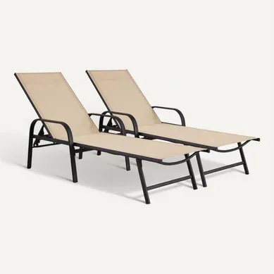 Lot De 2 Bains De Soleil En Métal "farniente" - Beige