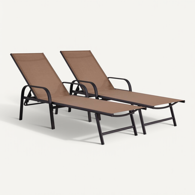 Lot De 2 Bains De Soleil En Métal Avec Accoudoirs "farniente" - Taupe