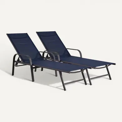 Lot De 2 Bains De Soleil En Métal Avec Accoudoirs "farniente" - Bleu Nuit