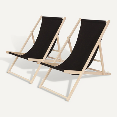Lot De 2 Transat En Bois "chilienne" - 107 X 56.5 X 81 Cm - Noir
