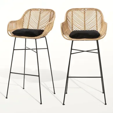 Nunuhai - Lot De 2 Tabourets De Bar En Rotin H76cm - Naturel
