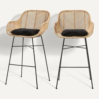 Nunuhai - Lot De 2 Tabourets De Bar En Rotin H68cm - Naturel