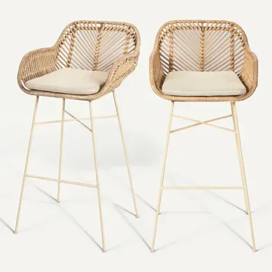 Lot De 2 Tabourets De Bar En Rotin Pieds Beige 76cm - Couleur - Beige