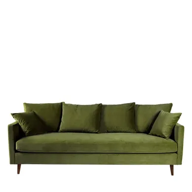 Villabon - Canapé Convertible 4 Places En Velours Pieds Bois Foncé - Vert Olive Villabon - Canapé Convertible 4 Places En Velours Pieds Bois Foncé - Vert Olive
