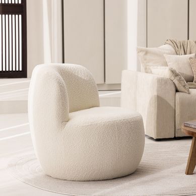 Mo - Fauteuil Rond En Tissu Bouclette - Blanc Mo - Fauteuil Rond En Tissu Bouclette - Blanc