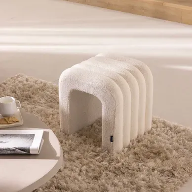 Mui - Tabouret Rembourré En Tissu Bouclette - Blanc