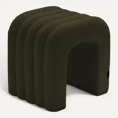 Mui - Tabouret Rembourré En Tissu Bouclette - Vert Kaki