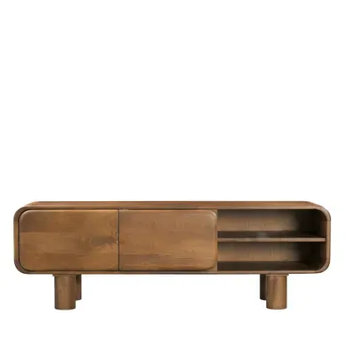 Sira - Meuble TV 2 Portes En Bois Massif L140cm - Bois Foncé Sira - Meuble TV 2 Portes En Bois Massif L140cm - Bois Foncé