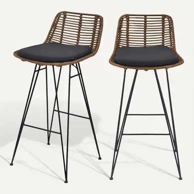 Capurgana - Lot De 2 Chaises De Bar Design En Rotin H67cm - Bois Foncé Capurgana - Lot De 2 Chaises De Bar Design En Rotin H67cm - Bois Foncé
