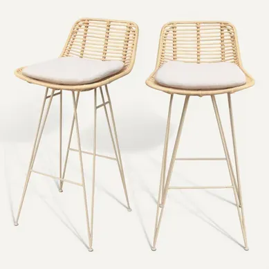 Capurgana - Lot De 2 Chaises De Bar Design En Rotin Pieds Beige H67cm - Naturel