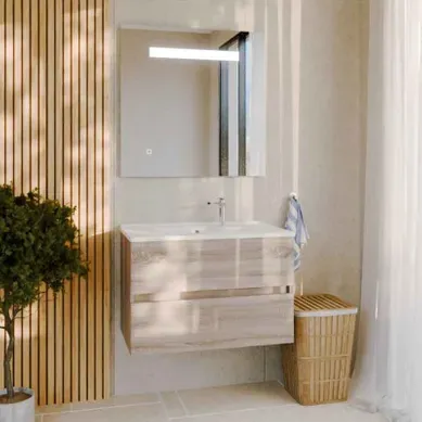 Meuble Salle De Bain 80 Cm Rosaly Avec Plan Vasque Et Miroir Elégance Ht80- Bois- Résine Meuble Salle De Bain 80 Cm Rosaly Avec Plan Vasque Et Miroir Elégance Ht80- Bois- Résine