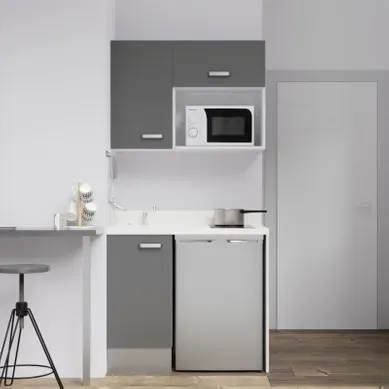 Kitchenette K00 - Gris - Plan Monobloc Snova évier À Gauche Kitchenette K00 - Gris - Plan Monobloc Snova évier À Gauche