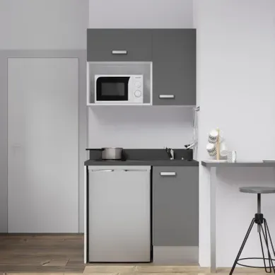 Kitchenette K00 - Gris - Plan Monobloc Nero évier À Droite Kitchenette K00 - Gris - Plan Monobloc Nero évier À Droite